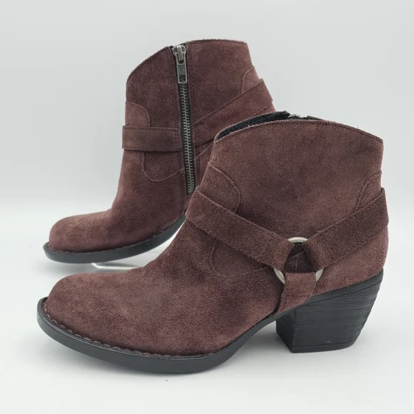 NWT Born Carmel Harness Suede Ankle Booties, Burgundy/Wine, Women's Size 6 - Picture 7 of 16